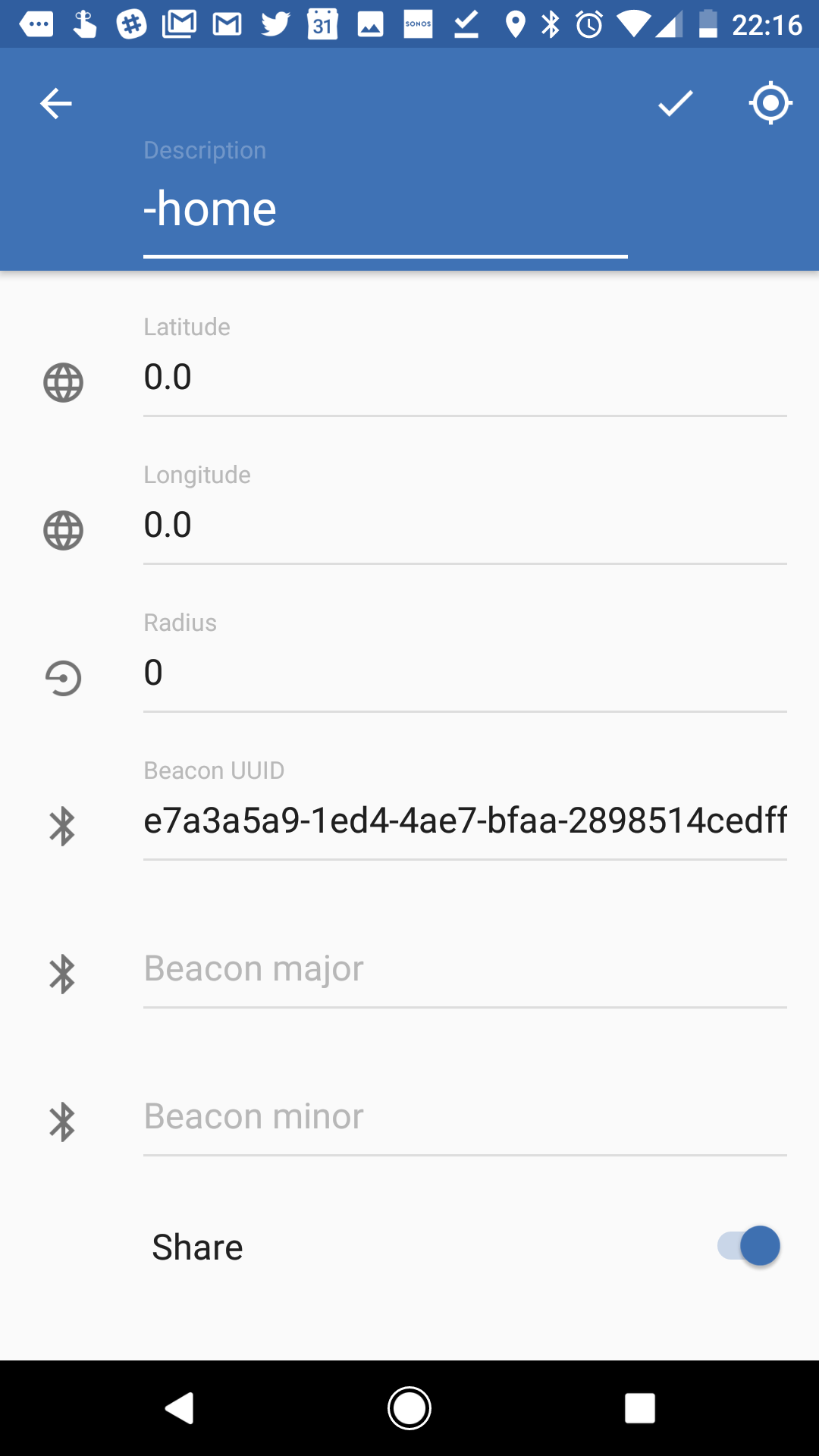 Android, Owntracks and IBeacons IBeacons not seen by owntracks Configuration Home